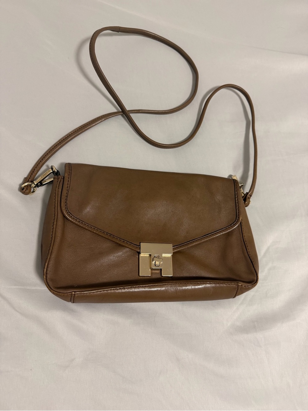 Tommy Hilfiger Brown Leather Crossbody with Gold-Tone Lock